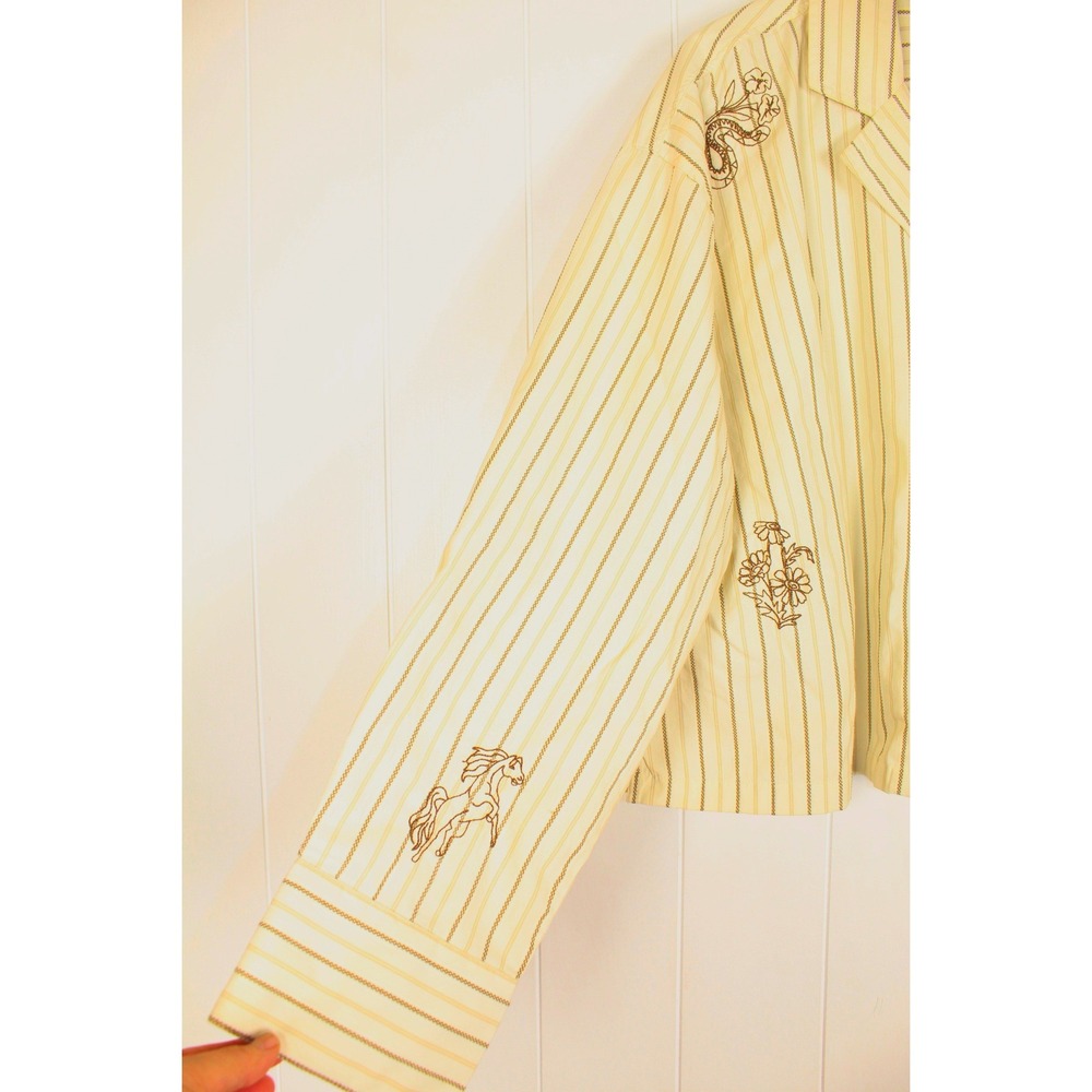 NWT Scotch & Soda Notch Lapel Button Up Tan/Brown Striped Embroidered Top XL - Picture 5 of 7